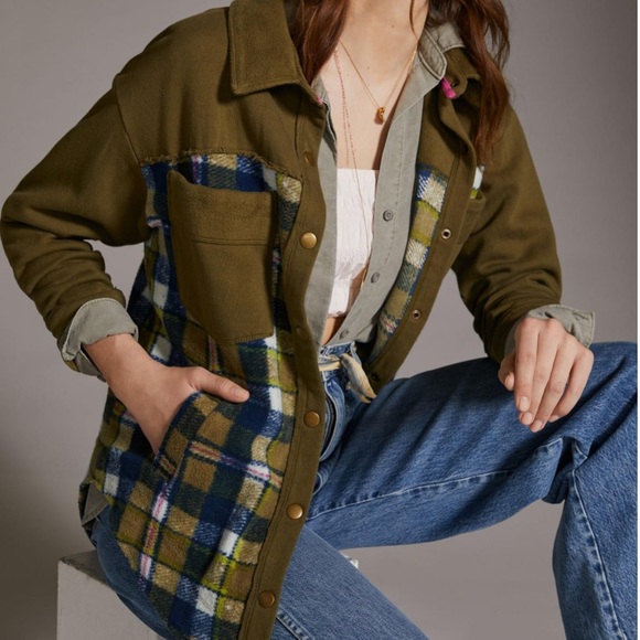 NWOT Anthropologie Pilcro Plaid Contrast Shirt Jacket Z491 - Picture 2 of 8
